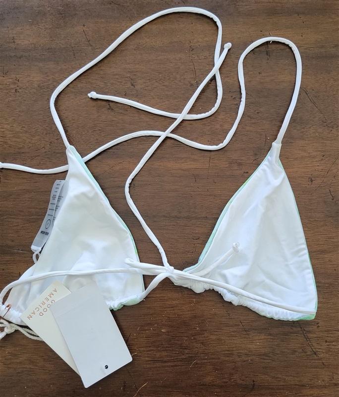 NWT Good American Small Tie Halter Green Marble Bikini Top 122919