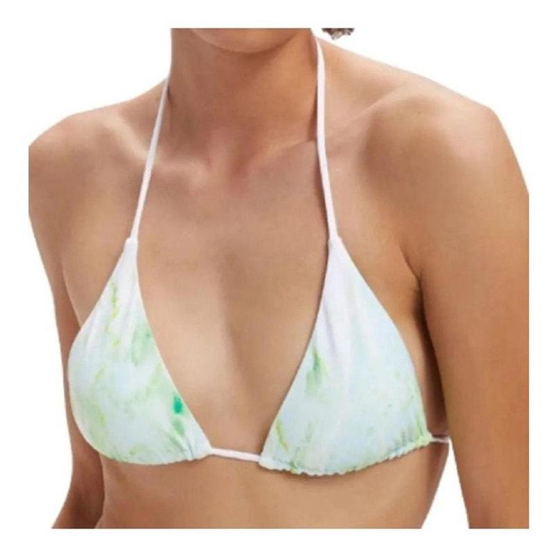 NWT Good American Small Tie Halter Green Marble Bikini Top 122919