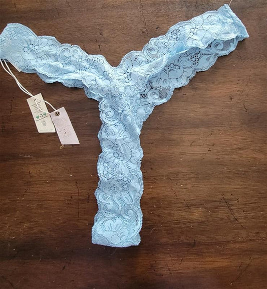 NWT Free People WE ARE HAH XL Baby Blue Thong Panties 122950