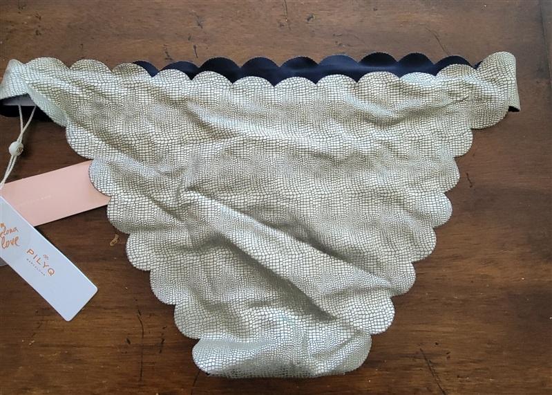 NWT Pilyq L Oro Silver Reversible Seamless Wave Bikini Swim Bottom 122966