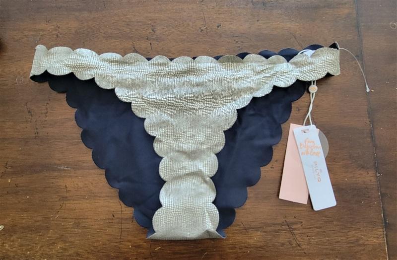 NWT Pilyq L Oro Silver Reversible Seamless Wave Bikini Swim Bottom 122966