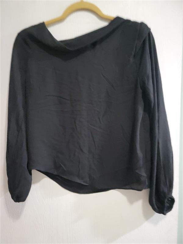 NWOT Krisa XS Semi Sheer Cowl Neck Blouse Black 122977