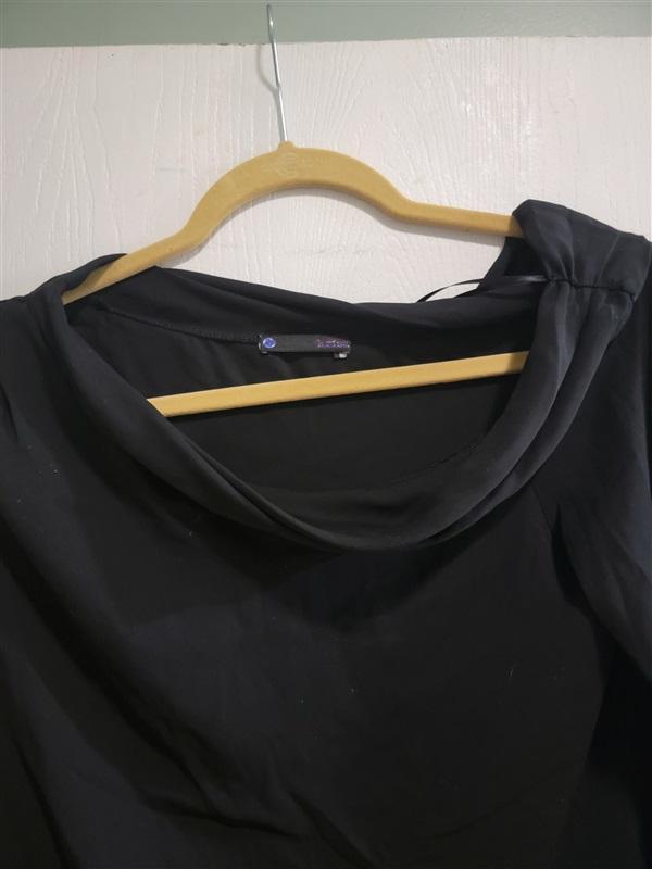 NWOT Krisa XS Semi Sheer Cowl Neck Blouse Black 122977