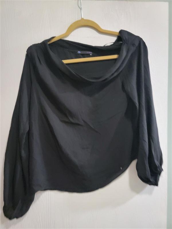 NWOT Krisa XS Semi Sheer Cowl Neck Blouse Black 122977