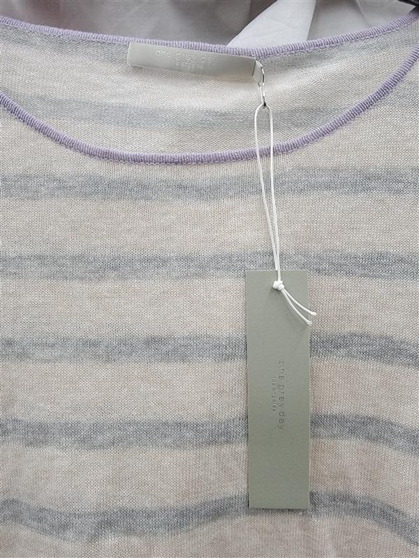 NWT One Gray Day SM Cotton Linen Stripe Round Neck Sweater 122988