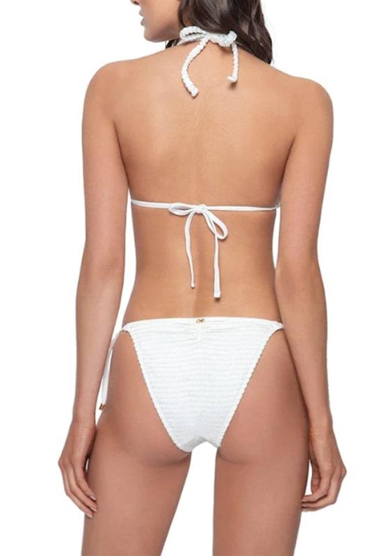 NWT Pilyq L Pur Detailed Side-Tie Ruched Full Bikini Swim Bottom White 122995