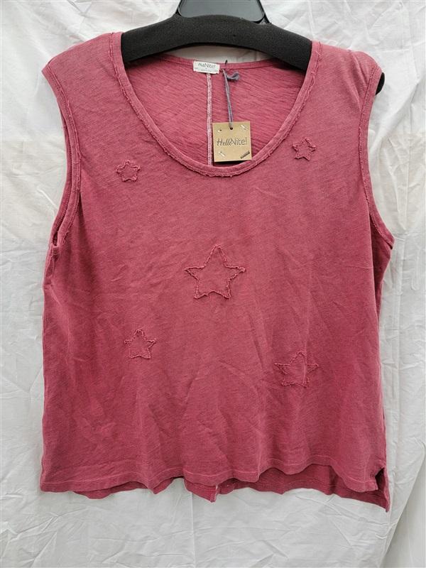 NWT Hello Nite XL VIntage Red Appliqued Star Tank Top 122996