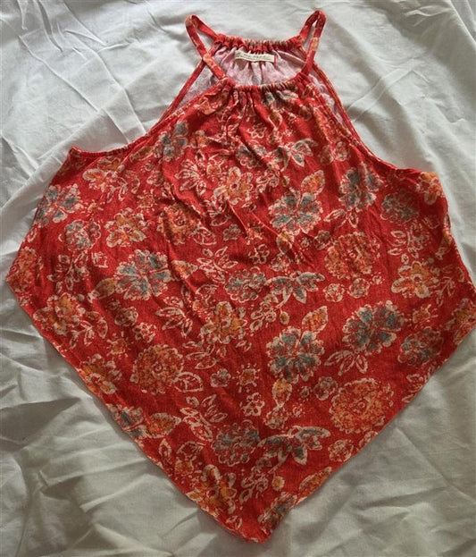 NWOT We the Free People L Handkerchief Hem Cami Red Flower Tank Top 122997