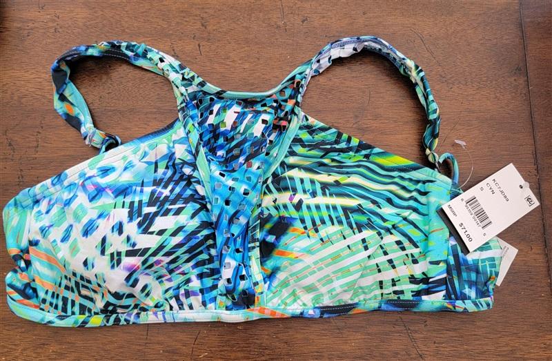 NWT Kenneth Cole S High Neck Halter Palm Bikini Swim Top 123006
