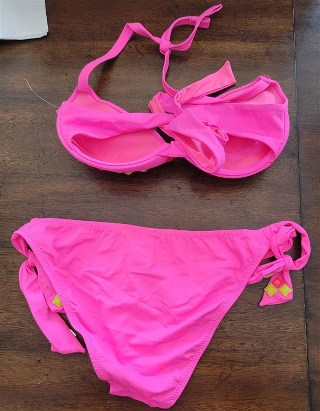 NWOT Calzeonia L Shocking Pink Tie Side Bikini Swim Set 123011