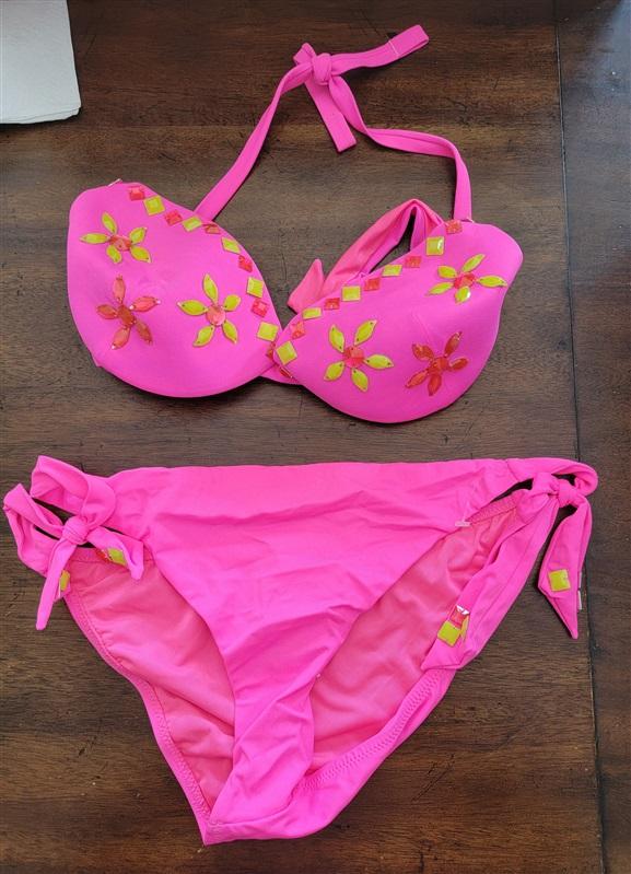 NWOT Calzeonia L Shocking Pink Tie Side Bikini Swim Set 123011