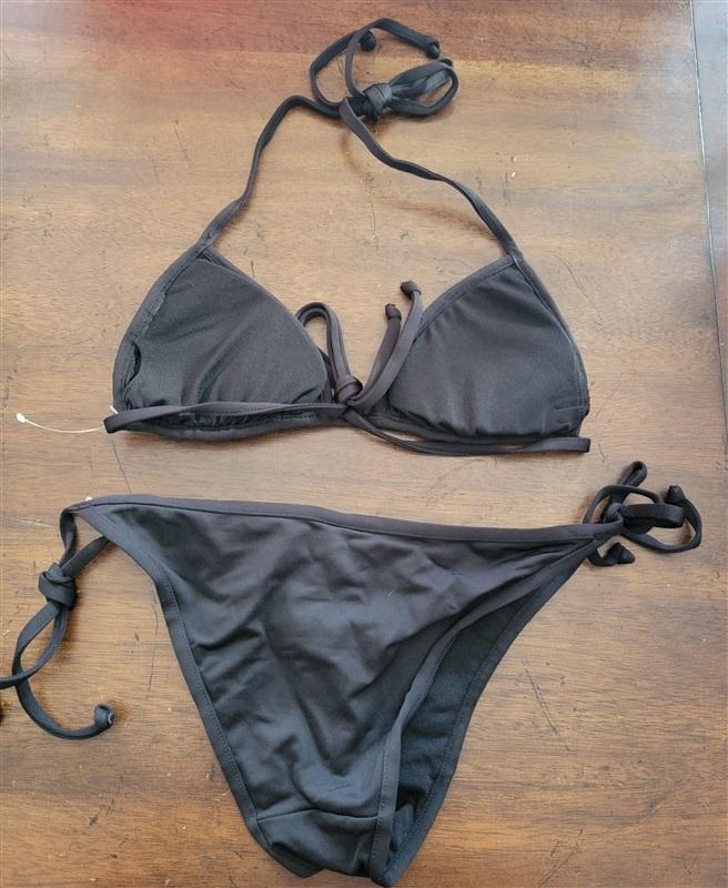 NWOT H&M Sequin Black Silver Bikini Swim Set Tie Side Bikini Top Bottom 123012
