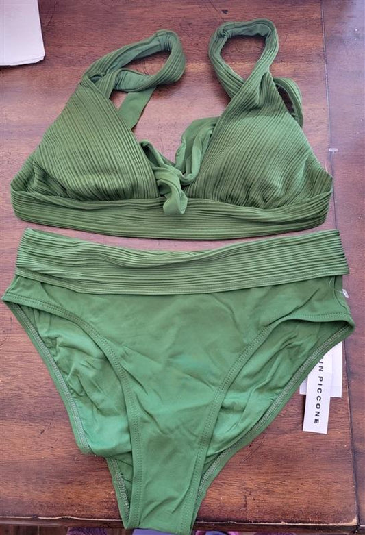 NWOT Robin Piccone M Lily V Neck Top High Waist Bottom Green 123015