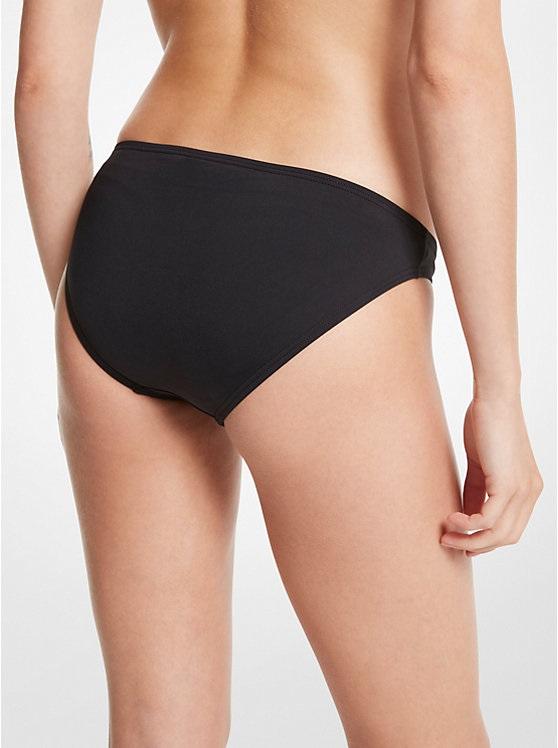 NWT Michael Kors M Classic Bikini Hipster Swim Bottom Black Ribbed 123017