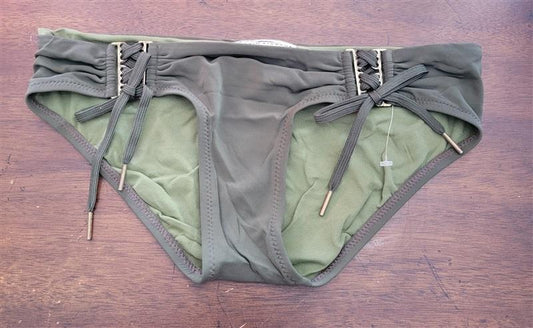 NWOT Robin Piccone S Lace Up Side Tie Bikini Bottom Swimsuit Olive Green 123026