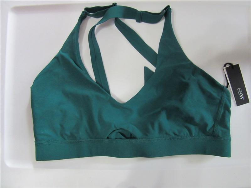 NWT EBW Tilde XS Solid Deep Green Keyhole Scoop Bikini Swim Top 123028