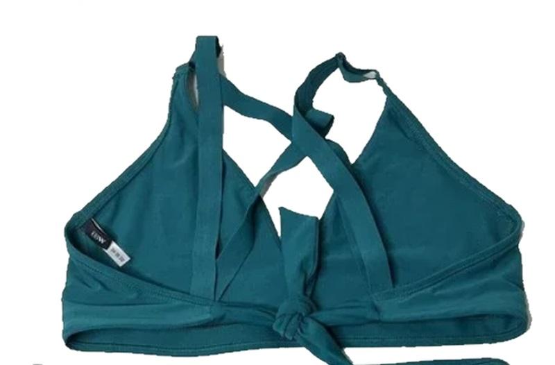 NWT EBW Tilde XS Solid Deep Green Keyhole Scoop Bikini Swim Top 123028