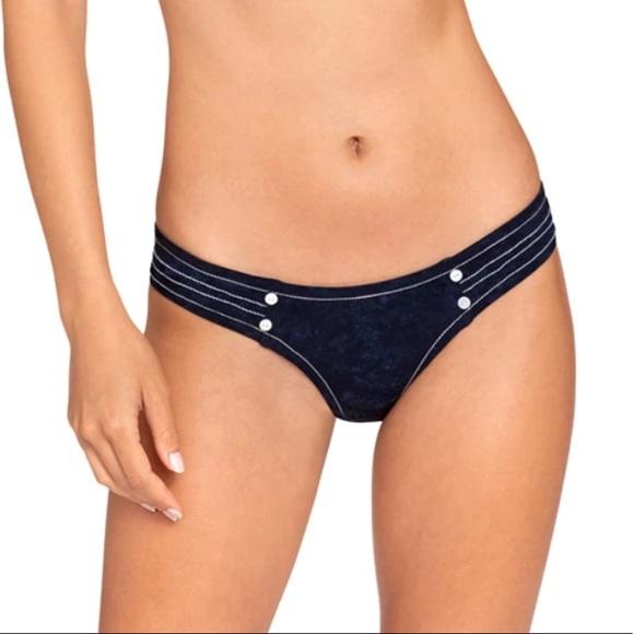 NWT Robin Piccone Valeria XS Solid Navy Stitched Bikini Swim Bottom 123050