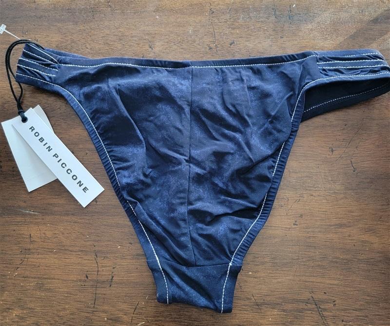 NWT Robin Piccone Valeria XS Solid Navy Stitched Bikini Swim Bottom 123050