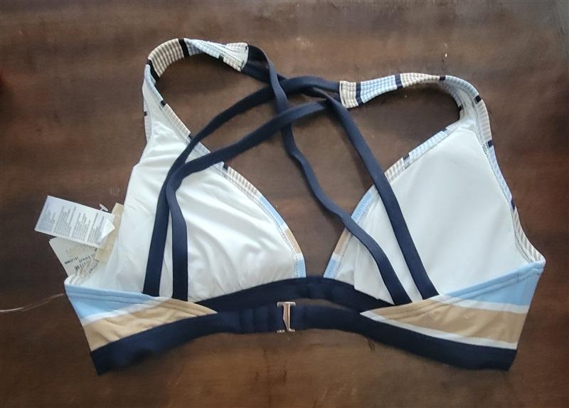 NWT Michael Kors L Stripe HALTER BIKINI TOP Blue Tan White Swimsuit 123063
