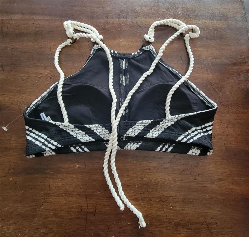 NWOT Robin Piccone XS High Neck Ribbon Black Bikini Swim Top 121712