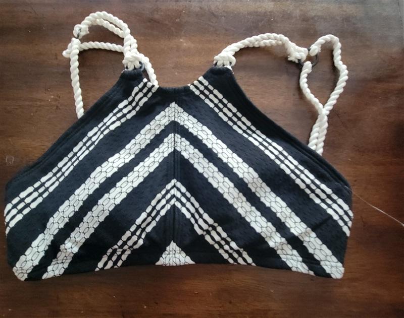 NWOT Robin Piccone XS High Neck Ribbon Black Bikini Swim Top 121712