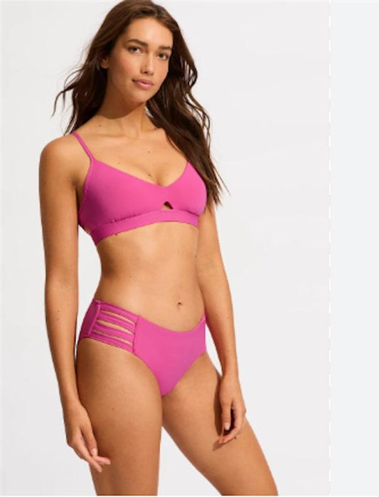 NWOT Seafolly 6 USA Multi Strap Hipster Full Coverage Bikini Bottom Pink 123066