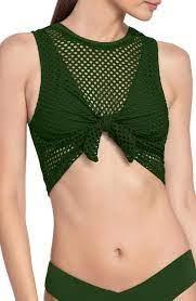 NWT Robin Piccone XS Bo Mesh Tie Front Bikini Top Palm Green 123068