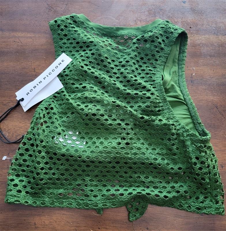 NWT Robin Piccone XS Bo Mesh Tie Front Bikini Top Palm Green 123068