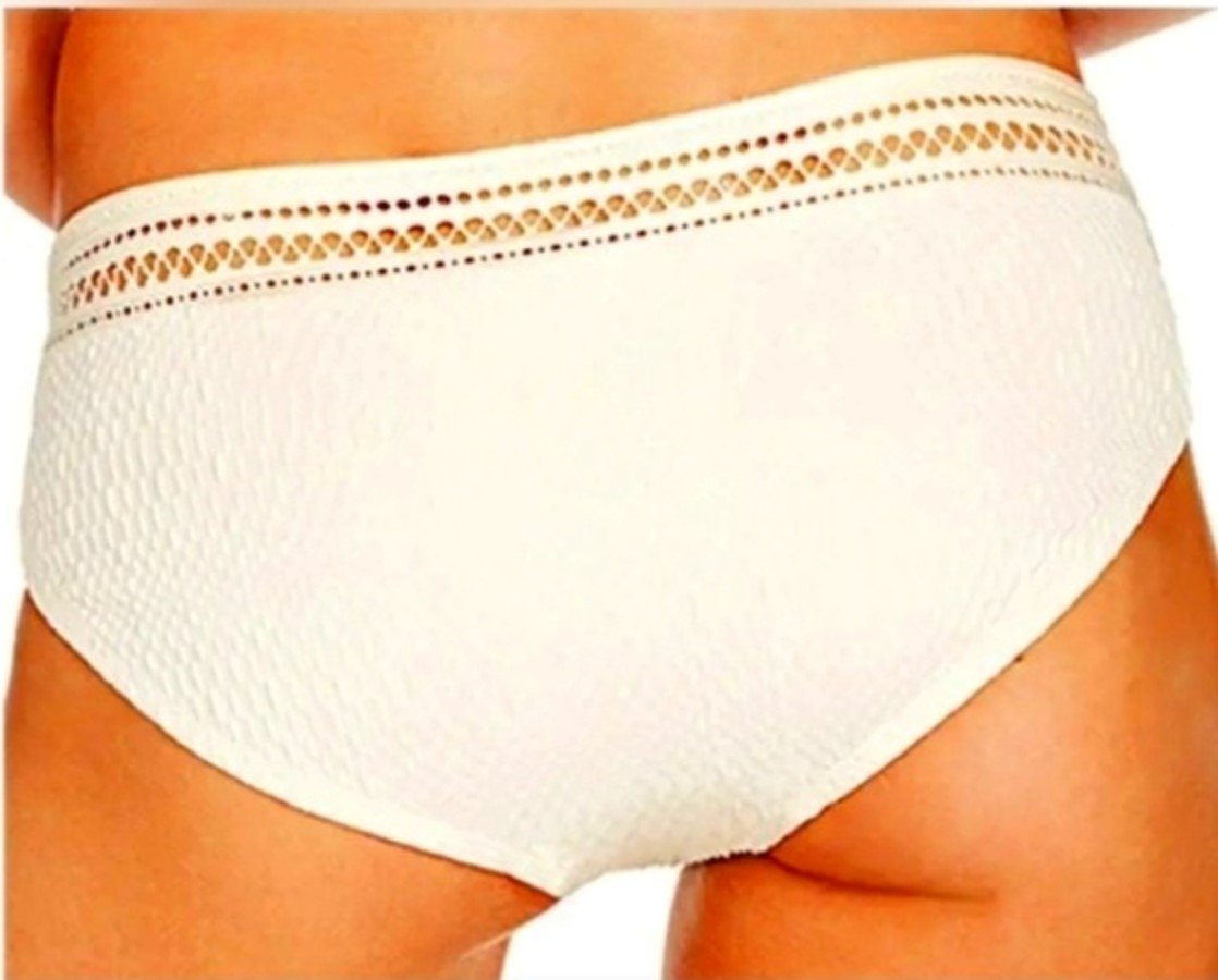 NWT Robin Piccone Perla S Ivory Crochet Banded Bikini Swim Bottom 123069