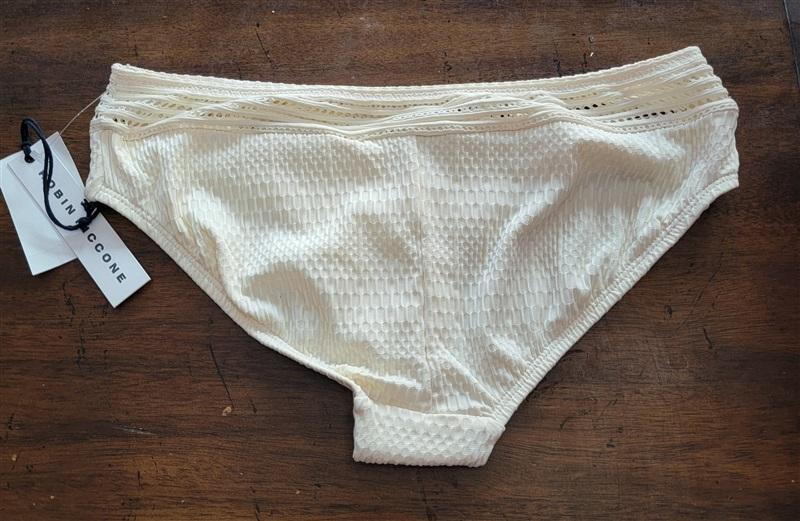 NWT Robin Piccone Perla S Ivory Crochet Banded Bikini Swim Bottom 123069