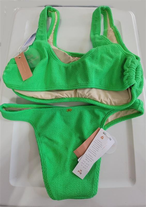 NWT PIlyq Kiwi Reef L Top Green Textured Cheeky Bikini L Swim Bottom Set 123072