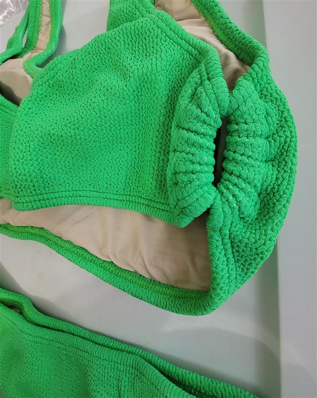NWT PIlyq Kiwi Reef L Top Green Textured Cheeky Bikini L Swim Bottom Set 123072