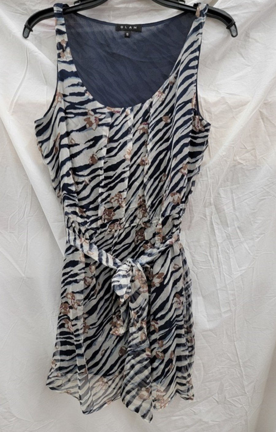 NWT Glam Boutique SMALL Zebra Floral 100% Silk Pleat Mini Dress 123076