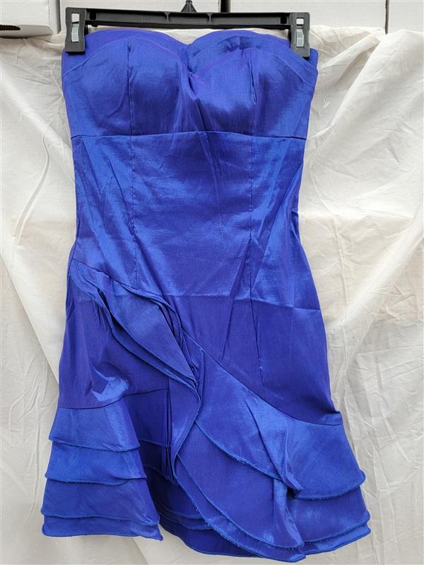 NWT Lucy Paris M Strapless Ruffle Club Mini Dress Blue 123091