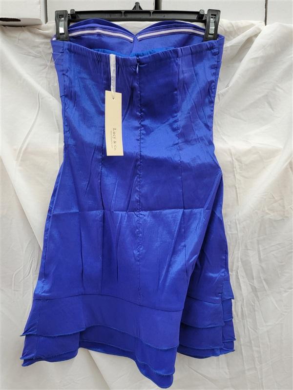 NWT Lucy Paris S Strapless Ruffle Club Mini Dress Blue 123092
