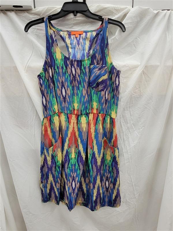 NWOT Glam Boutique SMALL T Back Rainbow Stripe 100% Silk Mini Dress 123094
