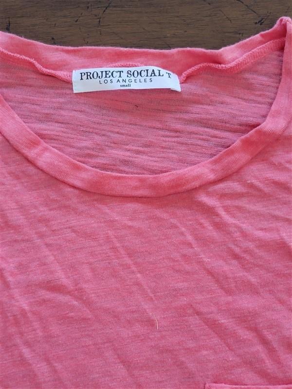 NWOT Project Social T S Coral Slub Pocket T Shirt Raw Hem 123096