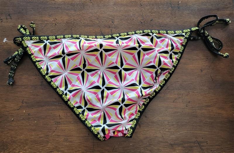 NWOT O'Neill Cheeky Geometric Pink Black Tie Side Bikini Swim Bottom 123102