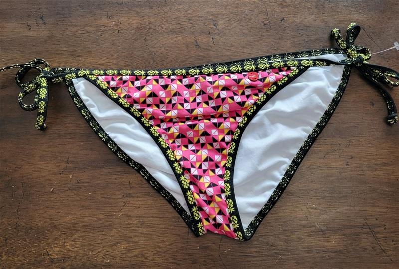 NWOT O'Neill Cheeky Geometric Pink Black Tie Side Bikini Swim Bottom 123102
