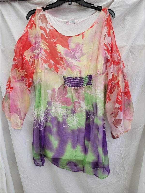 NWOT Glam Boutique M Floral Butterfly Sleeve 100% Silk Mini Dress 123106