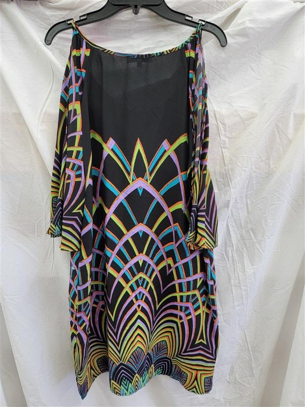 NWOT Glam Boutique M Neon Cathedral Cold Shoulder Shift Dress 123111