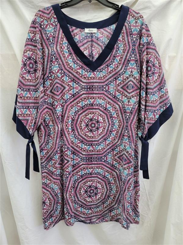 NWOT Glam Boutique M Medallion Purple Blue V Neck Front Shift Dress 123115