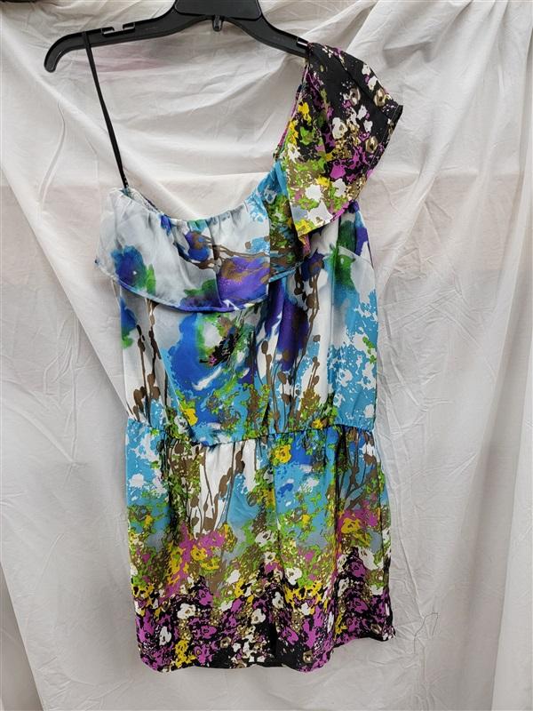 NWOT Glam Boutique S Watercolor Purple Blue 1 Shoulder Shift Dress 123117