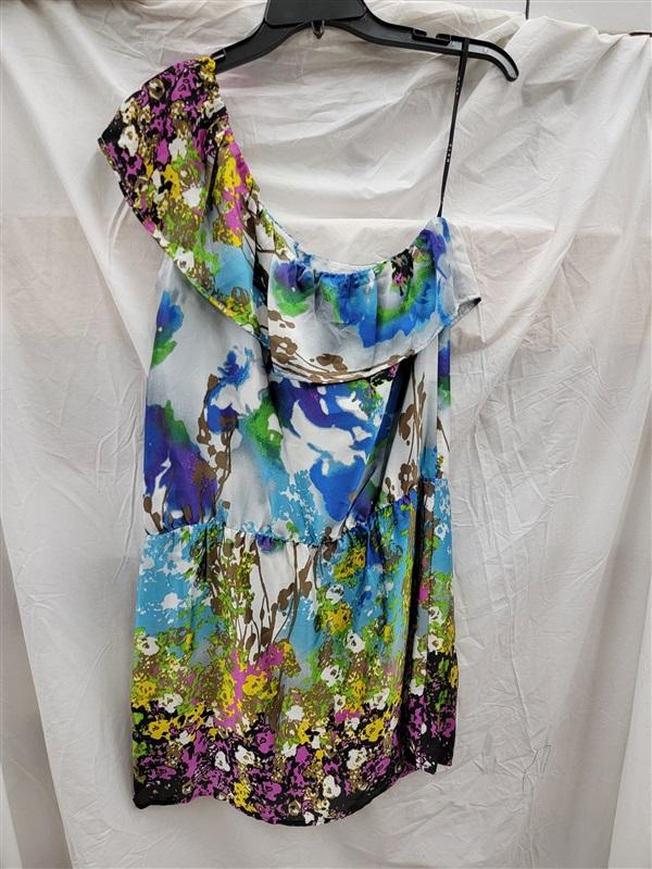 NWOT Glam Boutique S Watercolor Purple Blue 1 Shoulder Shift Dress 123117