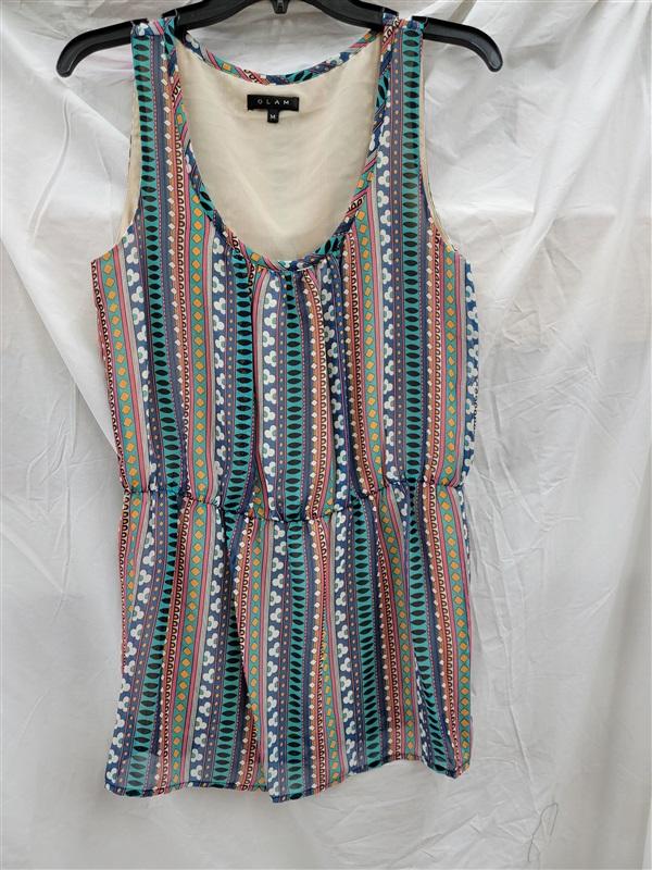 NWOT Glam Boutique MEDIUM Teal Mod Stripe Shift Dress 123118