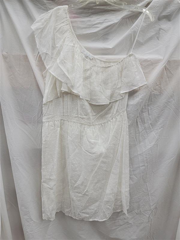 NWOT Glam Boutique M Swiss Dot White 1 Shoulder Shift Dress 123121