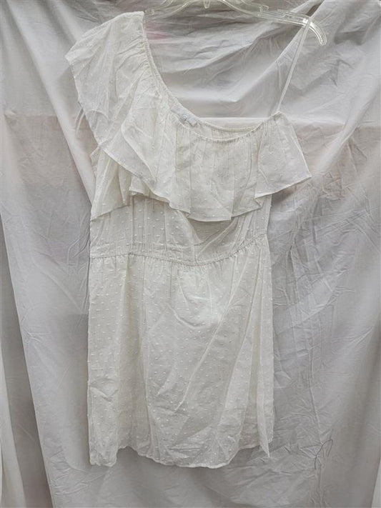 NWOT Glam Boutique M Swiss Dot White 1 Shoulder Shift Dress 123121