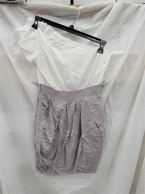NWOT Lucy & Co M Roses White Gray 1 Shoulder Shift Dress 123132