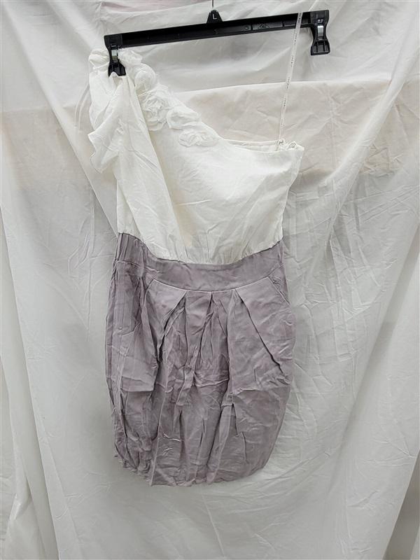 NWOT Lucy & Co M Roses White Gray 1 Shoulder Shift Dress 123132